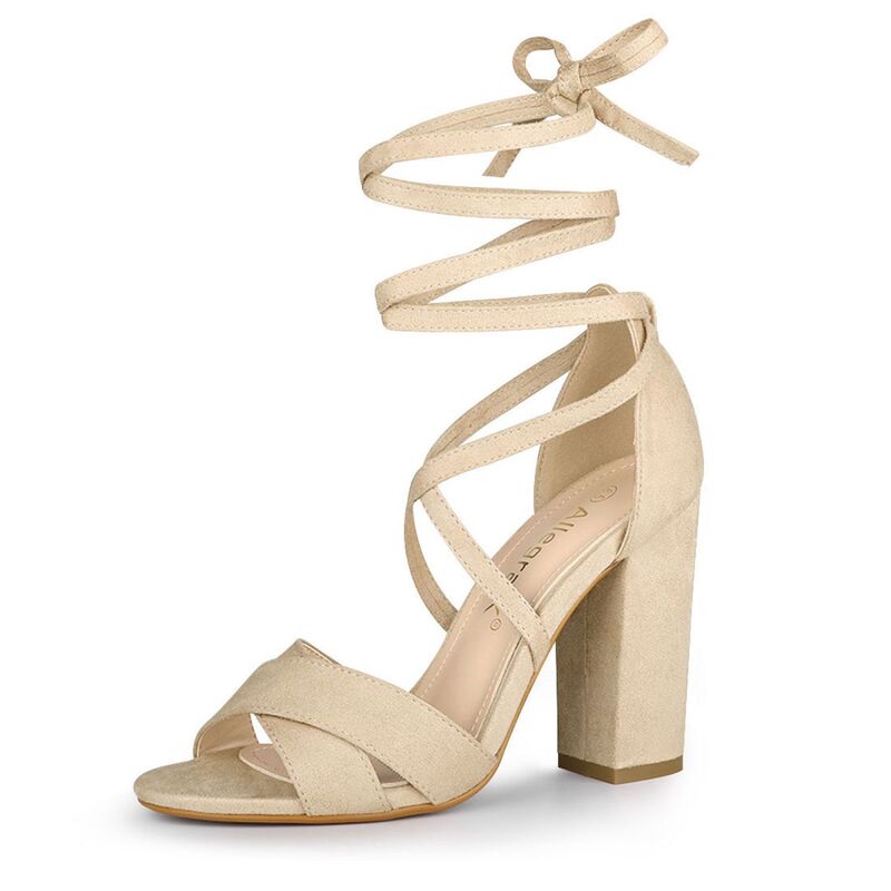 アレグラ ケー レディース シューズ パンプス サンダル レース ヒール ALLEGRA K Women's Block Heeled Lace Up Sandals Beige ベージュ