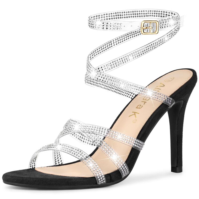 アレグラ ケー レディース シューズ パンプス クリアストラップ サンダル ヒール ALLEGRA K Women's Elegant Rhinestone Clear Strappy Stiletto Heelsandals Over 3 Inch Party Shoes Black ブラック