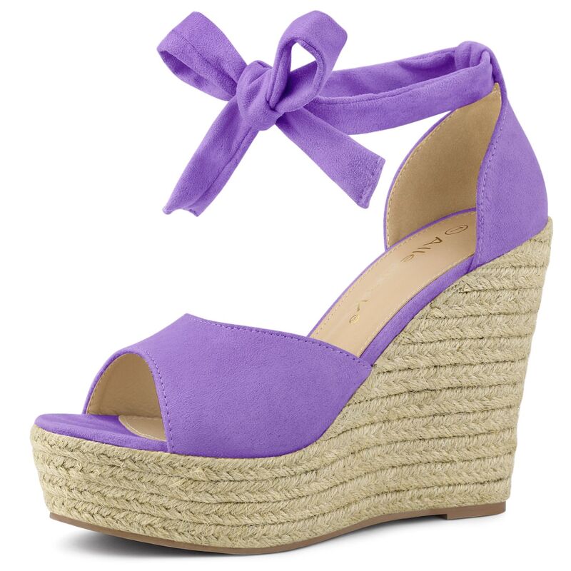 アレグラ ケー レディース シューズ サンダル アンクル ALLEGRA K Women's Espadrilles Tie Up Ankle Strap Wedgesandals Purple パープル