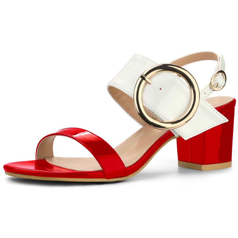 アレグラ ケー レディース シューズ パンプス サンダル ヒール ALLEGRA K Women'slingback Block Higheel Sandals Red White ホワイト
