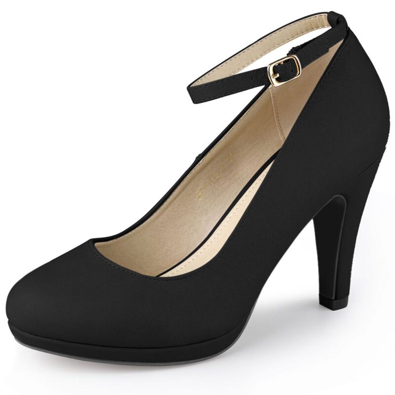 アレグラ ケー レディース シューズ パンプス アンクル ヒール ALLEGRA K Women's Round Toe Stiletto Heels Ankle Strapumps Black ブラック