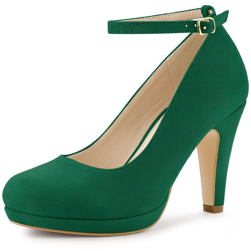 アレグラ ケー レディース シューズ パンプス アンクル ヒール ALLEGRA K Women's Round Toe Stiletto Heels Ankle Strapumps Green グリーン