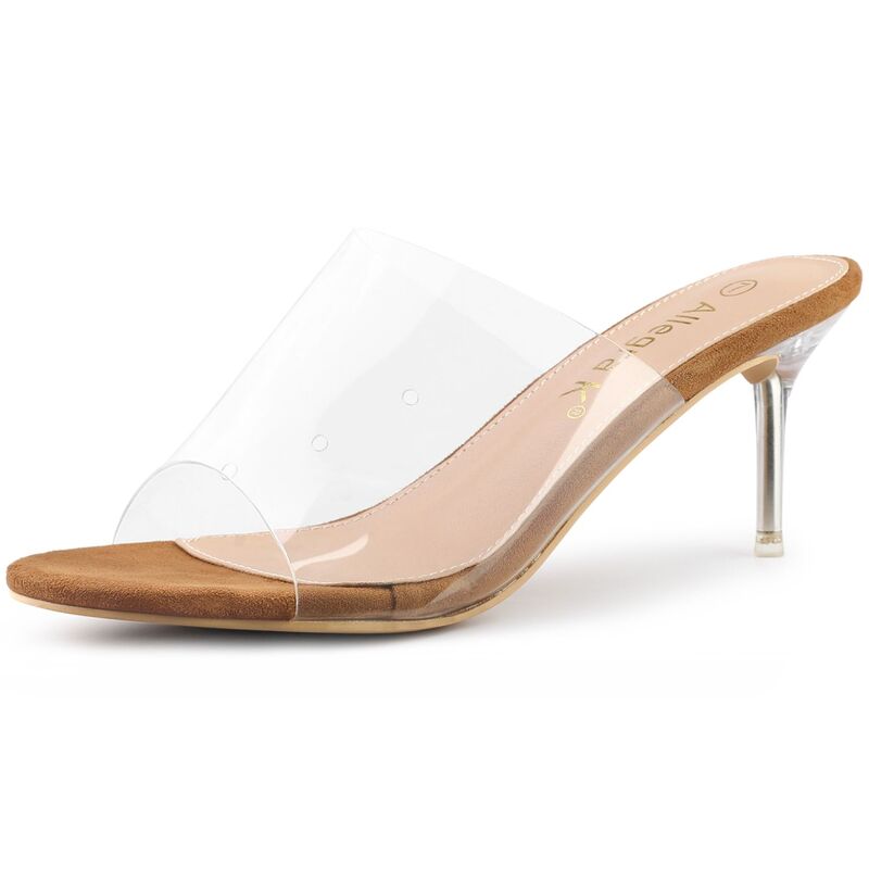 アレグラ ケー レディース シューズ パンプス クリアストラップ サンダル ヒール ALLEGRA K Women's Clear Strap Open Toe Slip On Stiletto Heel Slide Sandals Brown ブラウン