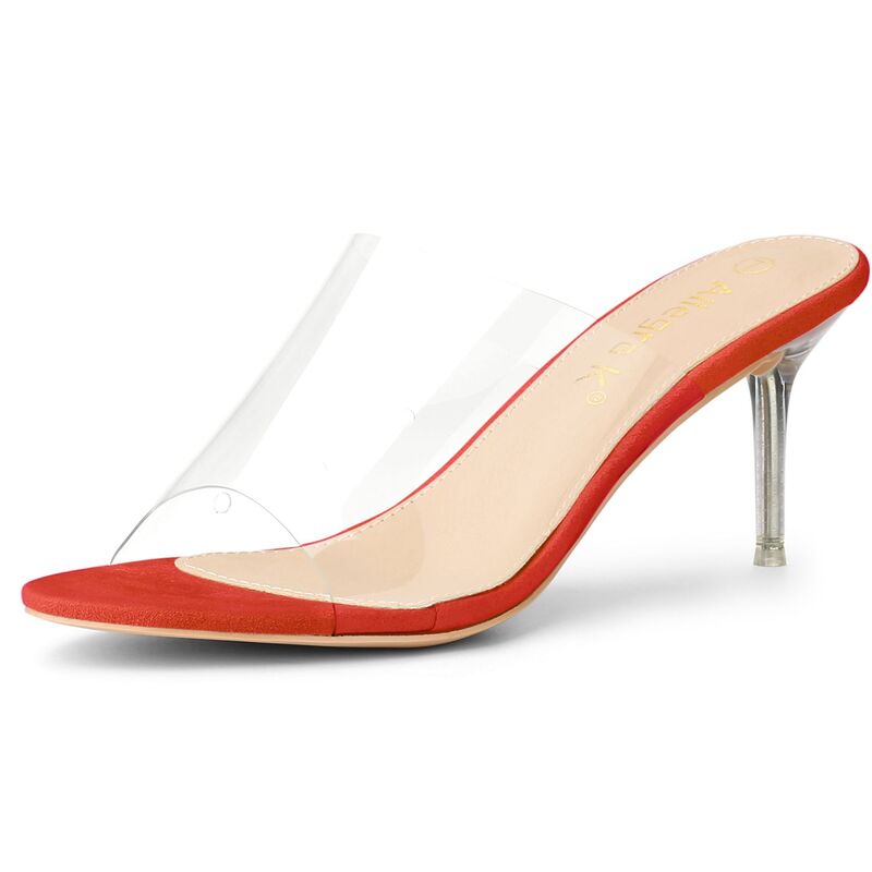 アレグラ ケー レディース シューズ パンプス クリアストラップ サンダル ヒール ALLEGRA K Women's Clear Strap Open Toe Slip On Stiletto Heel Slide Sandals Orange オレンジ