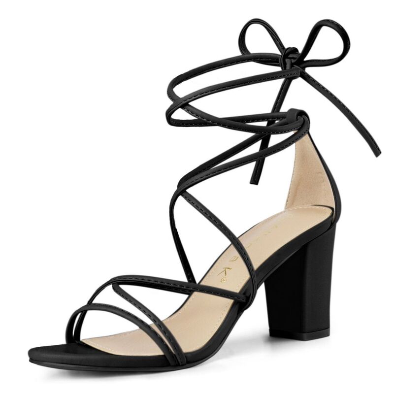 アレグラ ケー レディース シューズ パンプス サンダル レース ヒール ALLEGRA K Women'strappy Lace Up Chunky Heelsandals Black ブラック
