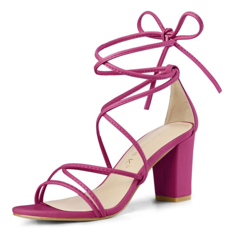 アレグラ ケー レディース シューズ パンプス サンダル レース ヒール ALLEGRA K Women'strappy Lace Up Chunky Heelsandals Hot Pink ピンク