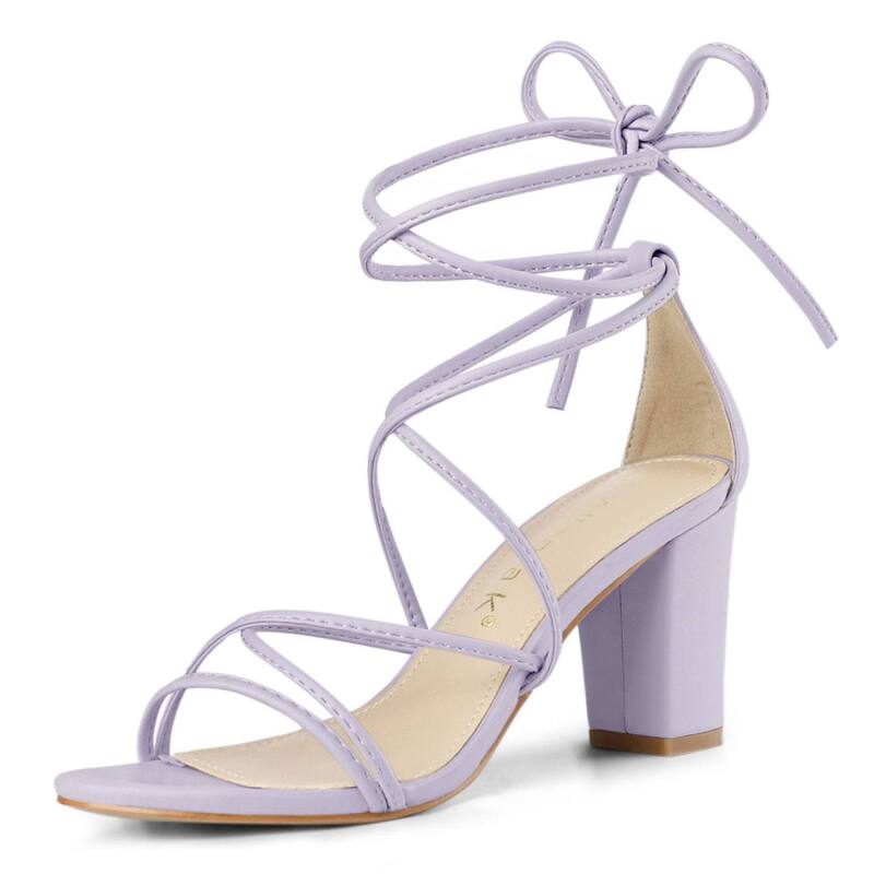 アレグラ ケー レディース シューズ パンプス サンダル レース ヒール ALLEGRA K Women'strappy Lace Up Chunky Heelsandals Light Purple パープル