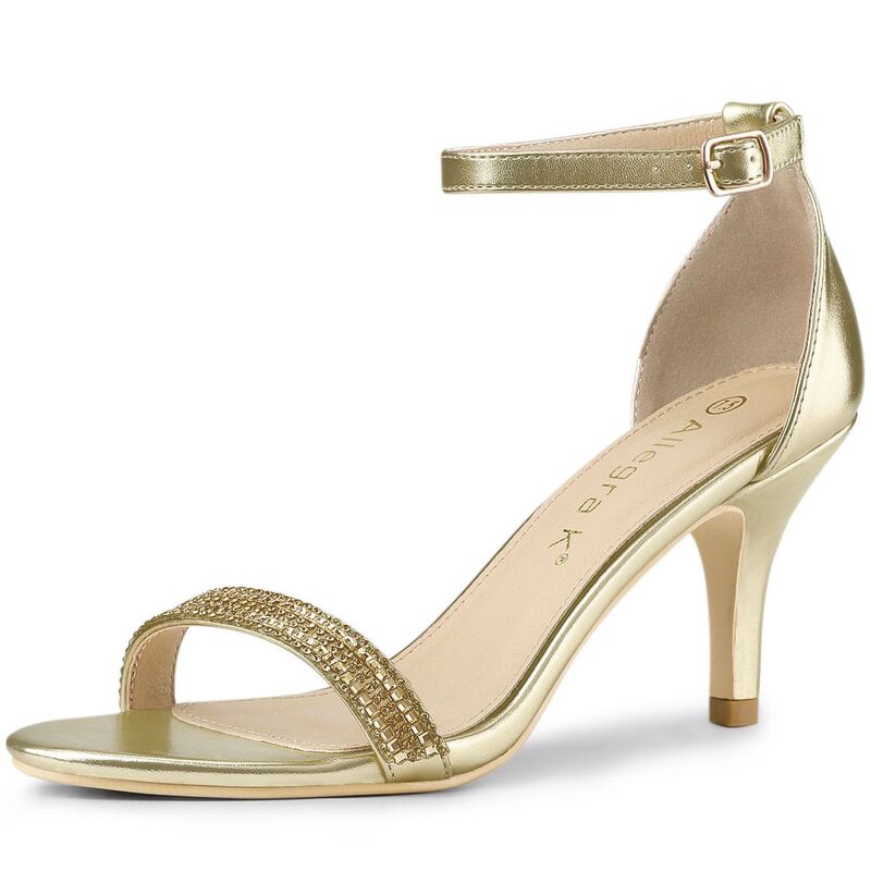 アレグラ ケー レディース シューズ パンプス サンダル アンクル ヒール ALLEGRA K Women'stiletto Heels Rhinestone Ankle Strap Sandals Gold ゴールド