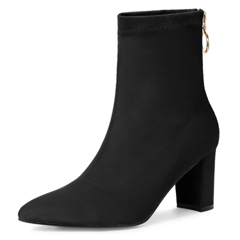 アレグラ ケー レディース シューズ ブーツ・レインブーツ アンクル ヒール ALLEGRA K Women's Pointed Toe Zipper Chunky Heels Ankle Boots Black ブラック