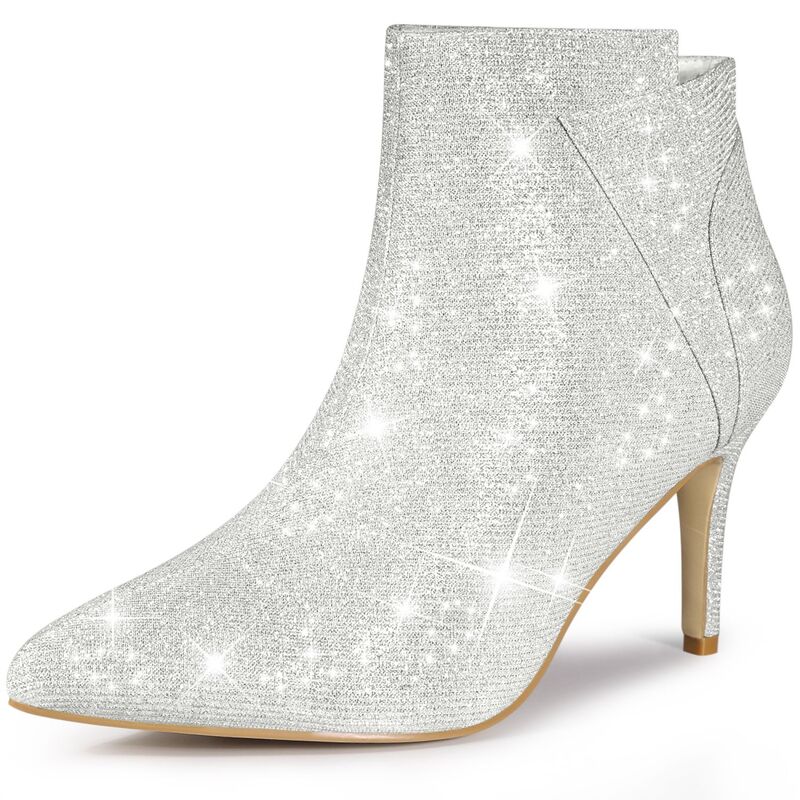 アレグラ ケー レディース シューズ ブーツ・レインブーツ アンクル ヒール ALLEGRA K Women's Glitter Pointed Toe Zipper Stiletto Heel Ankle Bootsilver シルバー