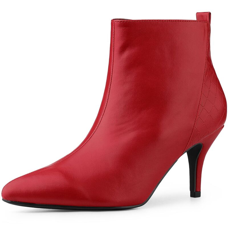 アレグラ ケー レディース シューズ ブーツ・レインブーツ アンクル ヒール ALLEGRA K Women's Pointed Toe Side Zipper Stiletto Heels Ankle Boots Red レッド