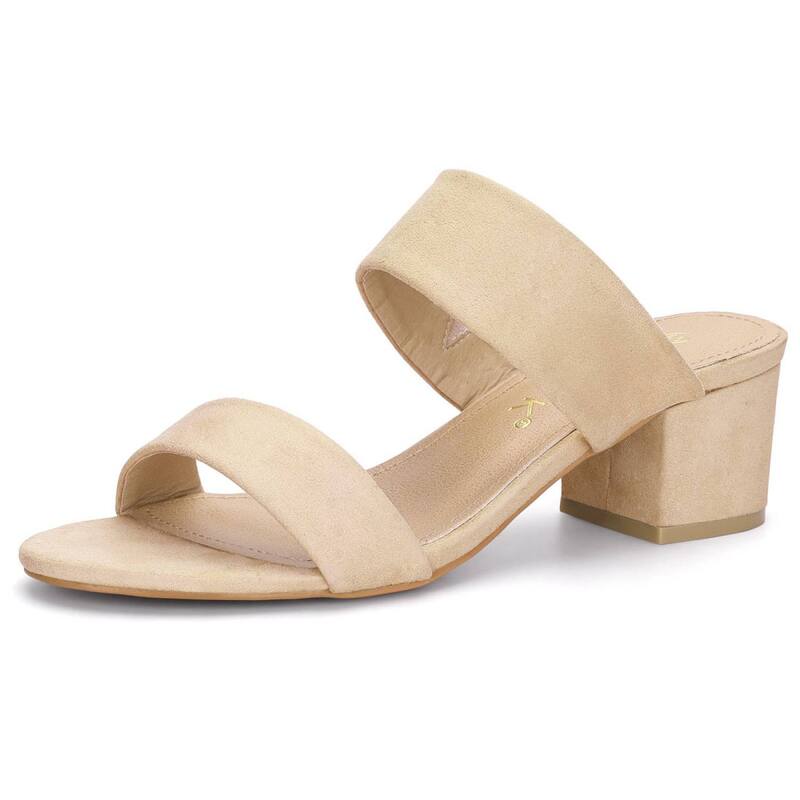 アレグラ ケー レディース シューズ サンダル ヒール ALLEGRA K Women's Dual Straps Mid Chunky Heel Slide Sandals Beige ベージュ|ReVida 店