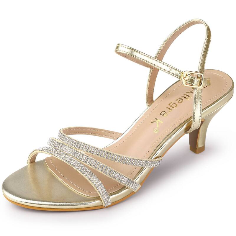 アレグラ ケー レディース シューズ パンプス サンダル アンクル ヒール ALLEGRA K Women's Ankle Strap Rhinestone Kitten Heel Sandals Gold ゴールド