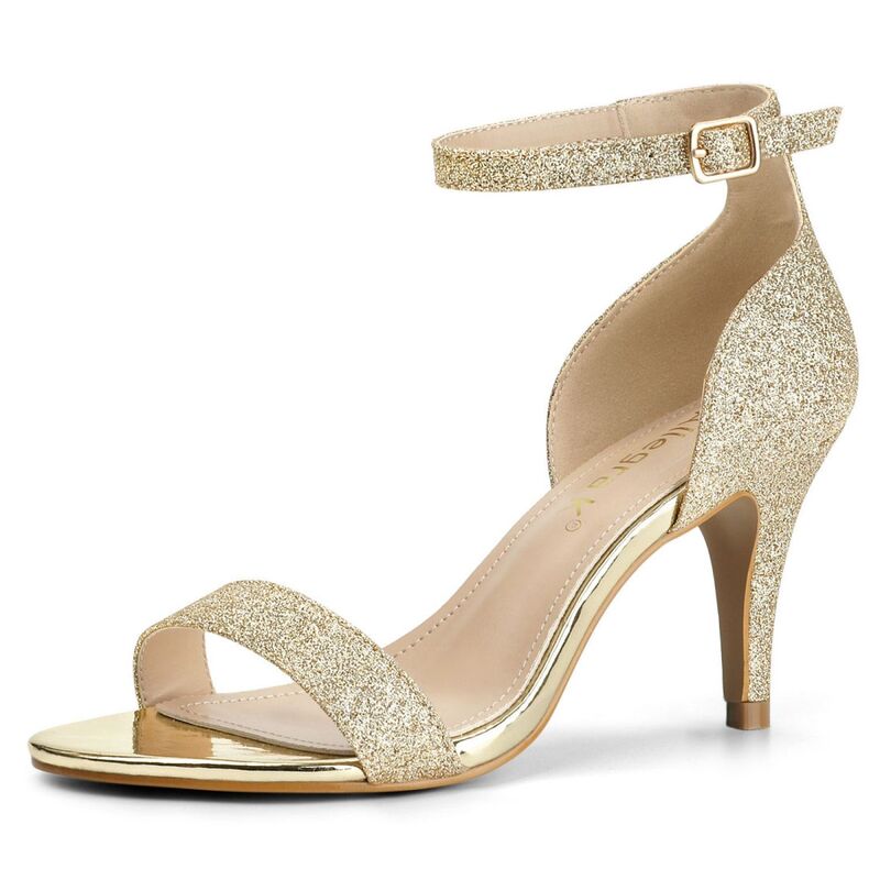 アレグラ ケー レディース シューズ パンプス サンダル アンクル ヒール ALLEGRA K Women's Glitter Ankle Strap Stiletto Heel Sandals Champagne Gold ゴールド｜ReVida 店