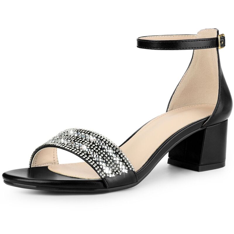 アレグラ ケー レディース シューズ パンプス サンダル アンクル ヒール ALLEGRA K Women'sparkly Rhinestone Ankle Strap Chunky Heel Sandals Black ブラック