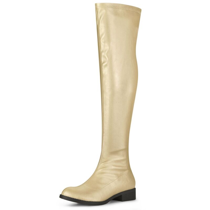 アレグラ ケー レディース シューズ ブーツ・レインブーツ ヒール ALLEGRA K Women's Thigh Boots Low Block Heel Fashion Over the Knee High Boots Gold ゴールド