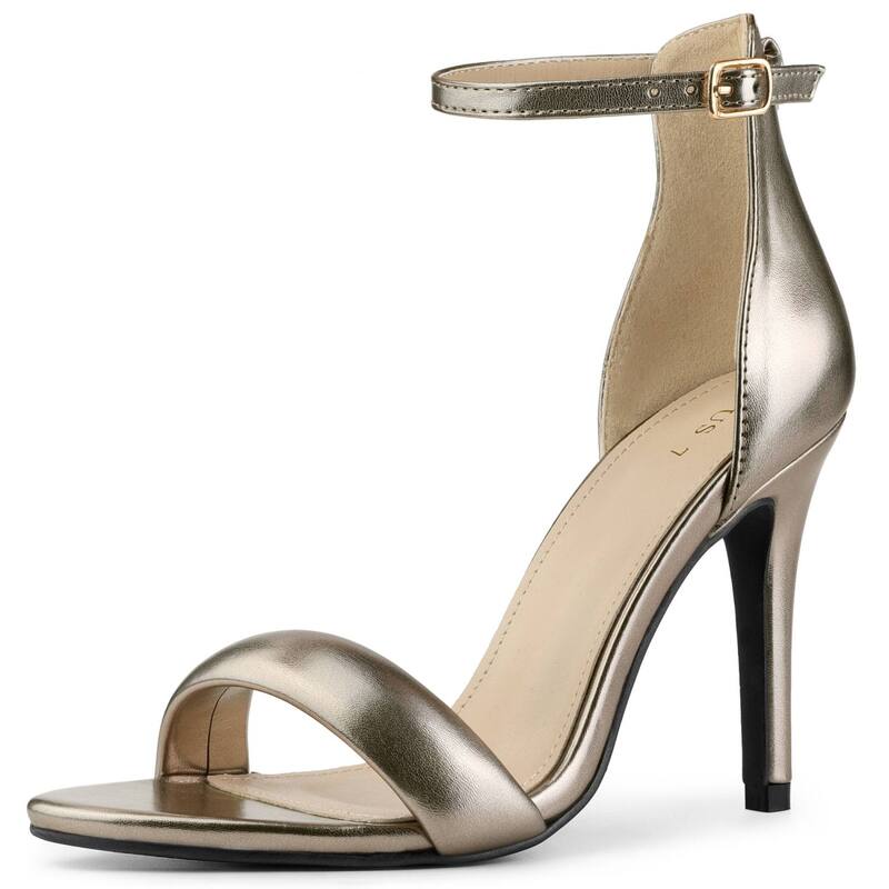アレグラ ケー レディース シューズ パンプス サンダル アンクル ヒール ALLEGRA K Women's Open Toe Buckle Ankle Strap Stiletto Higheel Sandals Gunmetal ガンメタル