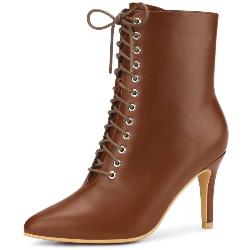 アレグラ ケー レディース シューズ ブーツ・レインブーツ アンクル レース ヒール ALLEGRA K Women's Pointy Toe Lace Up Stiletto Heel Ankle Boots Brown ブラウン