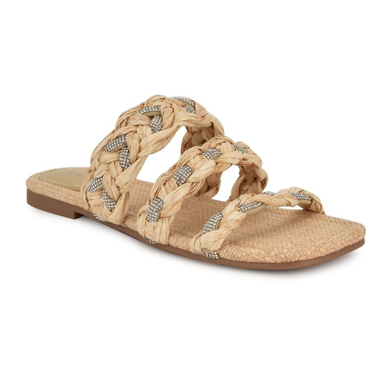 ナインウェスト レディース シューズ サンダル Nine West Women's Qazz Slip-On Square Toe Flat Sandals Light Natural