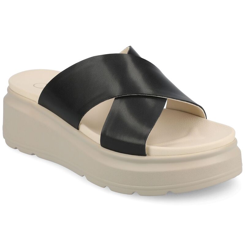 ジャーニー レディース シューズ サンダル Journee Cathie Crisscross Women'slip-On Wedge Sandals Black ブラック
