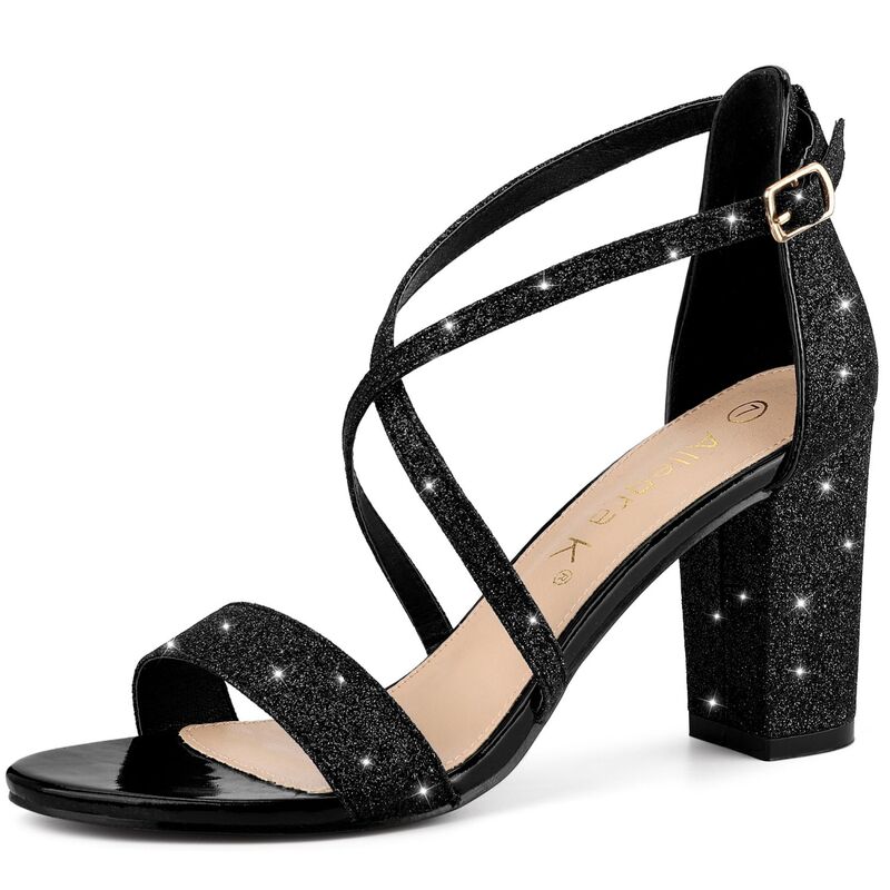 アレグラ ケー レディース シューズ パンプス サンダル ヒール ALLEGRA K Women's Glitter Crisscrosstrap Block Heelsandals Black ブラック