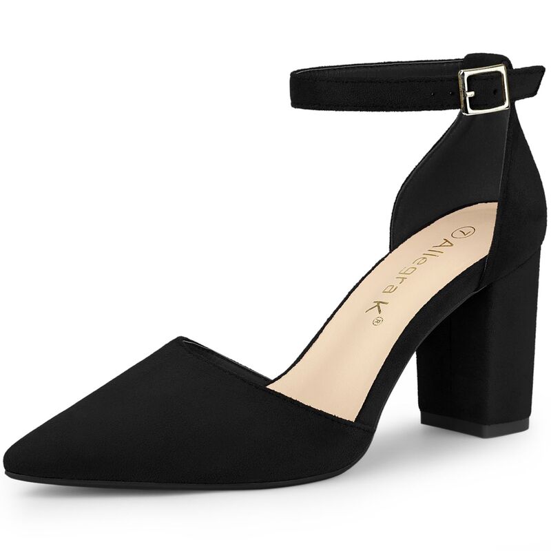 アレグラ ケー レディース シューズ パンプス アンクル ヒール ALLEGRA K Women's Ankle Strapointed Toe Block Heels Pumps Black ブラック