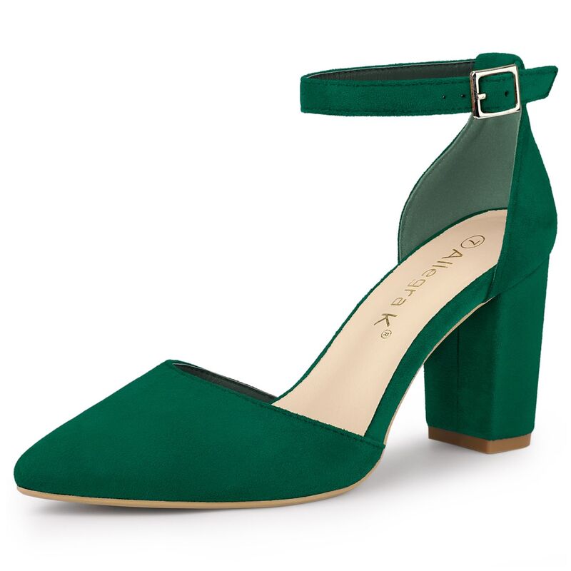 アレグラ ケー レディース シューズ パンプス アンクル ヒール ALLEGRA K Women's Ankle Strapointed Toe Block Heels Pumps Dark Green グリーン