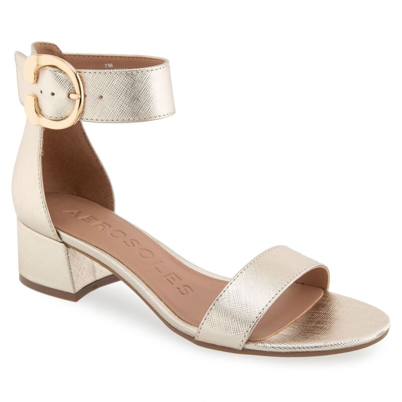 エアロソールズ レディース シューズ パンプス サンダル ヒール Aerosoles Carewomen's Block Heeled Sandals Gold Metallic Texture ゴールド