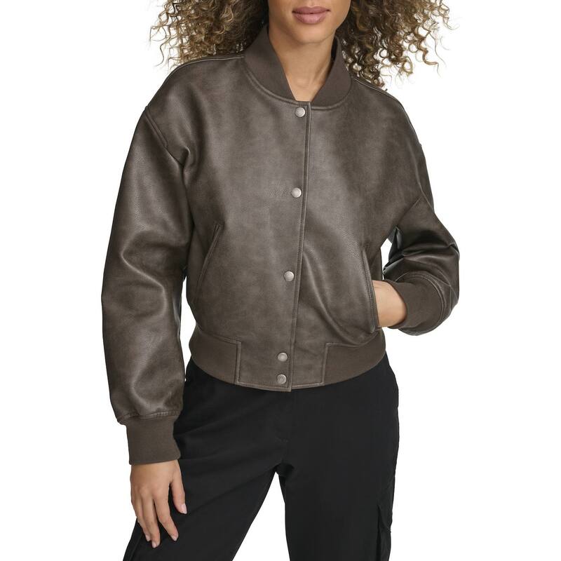 リーバイス レディース アウター ジャケット・ブルゾン クロップド レザー フェイクレザー Women's Levi's Faux Leather Cropped Bomber Jacket Ash アッシュ