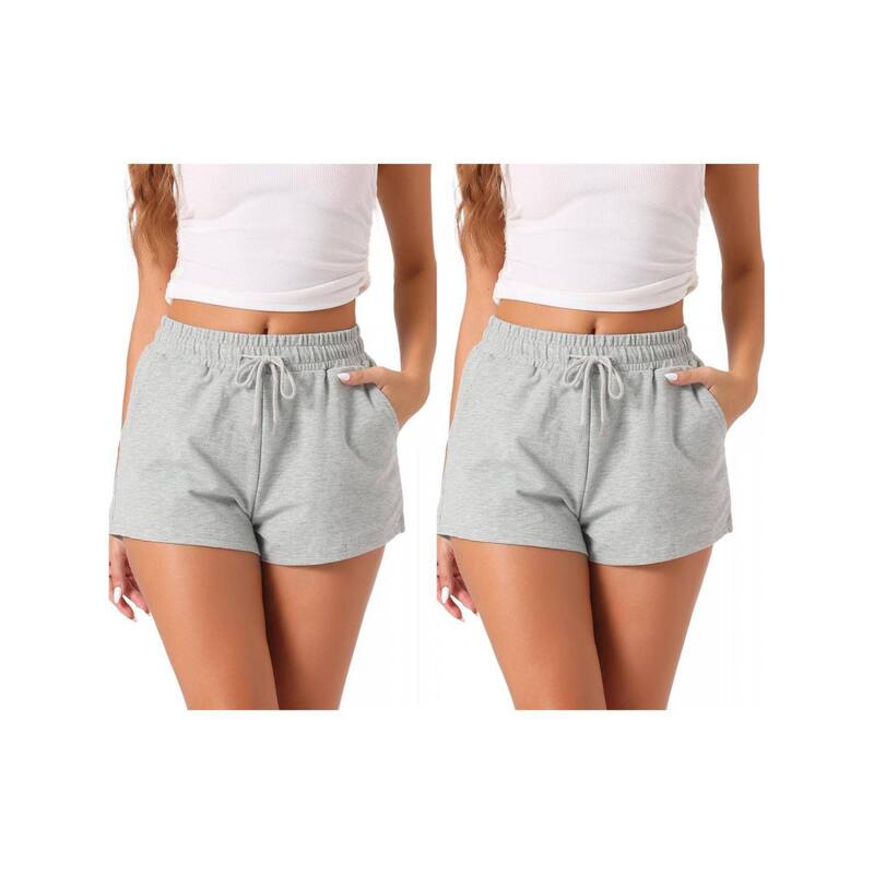 cheibear レディース アンダーウェア ナイトウェア ショートパンツ cheibear 2 Pack Womens Pajama Bottom Stretch Drawstring with Pocketsleepwear Lounge Shortsilver Gray グレー
