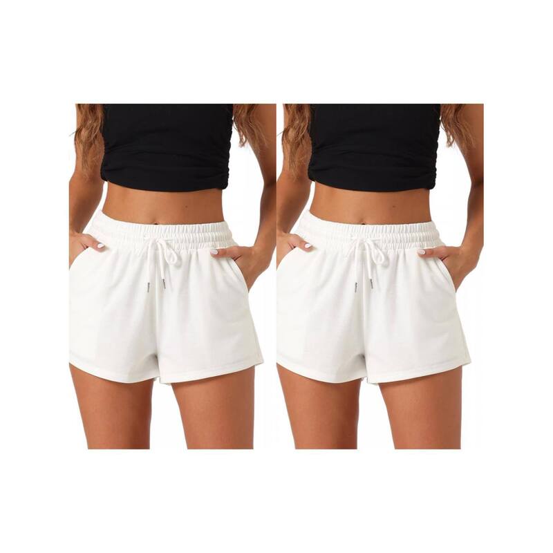 cheibear レディース アンダーウェア ナイトウェア ショートパンツ cheibear 2 Pack Womens Pajama Bottom Stretch Drawstring with Pocketsleepwear Lounge Shorts White ホワイト