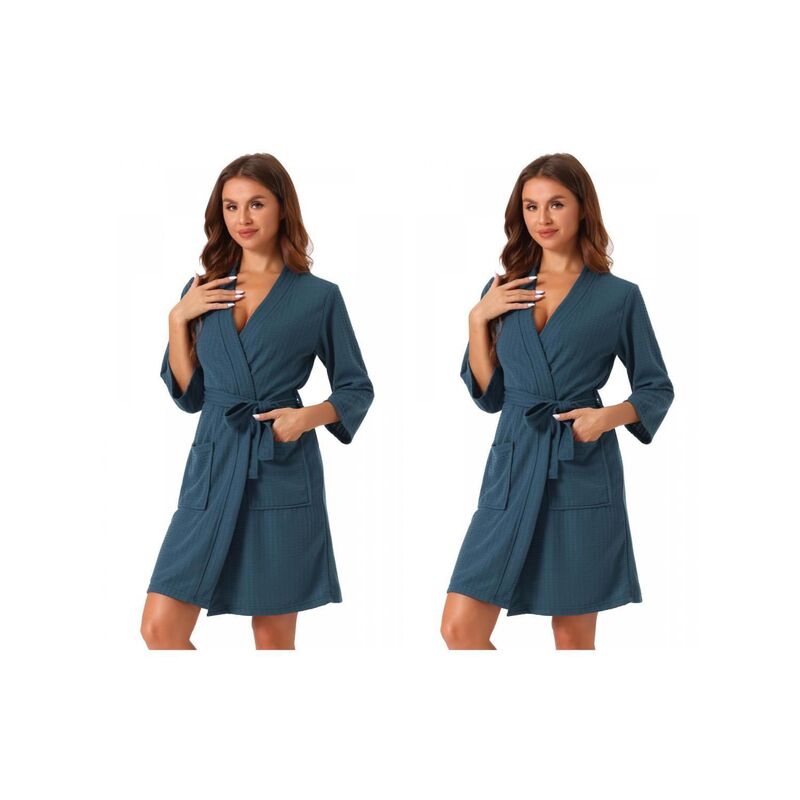 cheibear レディース アンダー御召しもの ナイト爵御召しもの cheibear 2 Pack Womens Waffle Bathrobe Soft Kimono Spa \u0026 Bath Mid-Length Robes Navy Blue 米国海軍