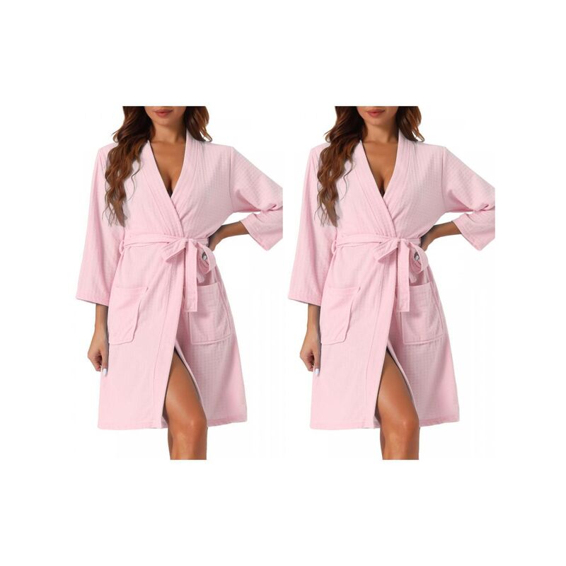 cheibear レディース アンダー御召しもの ナイト爵御召しもの cheibear 2 Pack Womens Waffle Bathrobe Soft Kimono Spa \u0026 Bath Mid-Length Robes Pink サクラ色