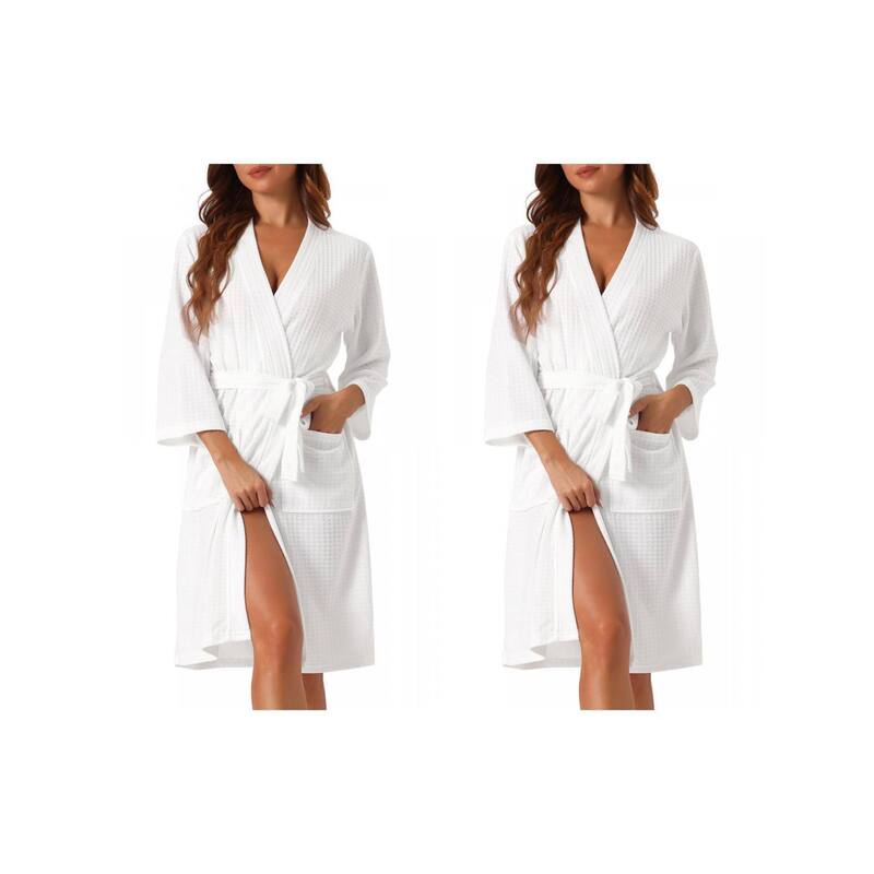 cheibear レディース アンダー御召しもの ナイト爵御召しもの cheibear 2 Pack Womens Waffle Bathrobe Soft Kimono Spa \u0026 Bath Mid-Length Robes White 白いこと