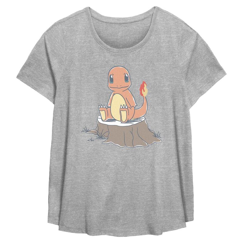 アニメキャラクター レディース トップス Tシャツ プラスサイズ グラフィック Licensed Character Plusize Pokemon Charmanderesting On Stump Flowy Graphic Tee Heather Gray グレー
