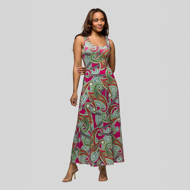 24 セブンコンフォート レディース トップス ワンピース A ライン プリント ノースリーブ マキシ Women's 24seven Comfort Apparel Paisley Print Scoop Neck A-Line Sleeveless Maxi Dress Pink Multi ピンク