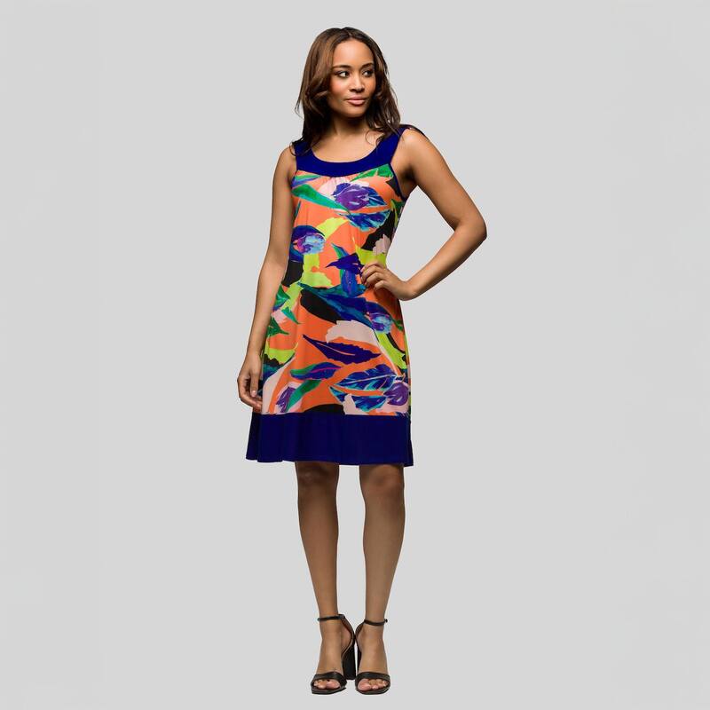 24 セブンコンフォート レディース トップス ワンピース ひざ丈 ノースリーブ Women's 24Seven Comfort Apparel Scoop Neck Sleeveless Knee Length Dress Purple Multi パープル|ReVida 店