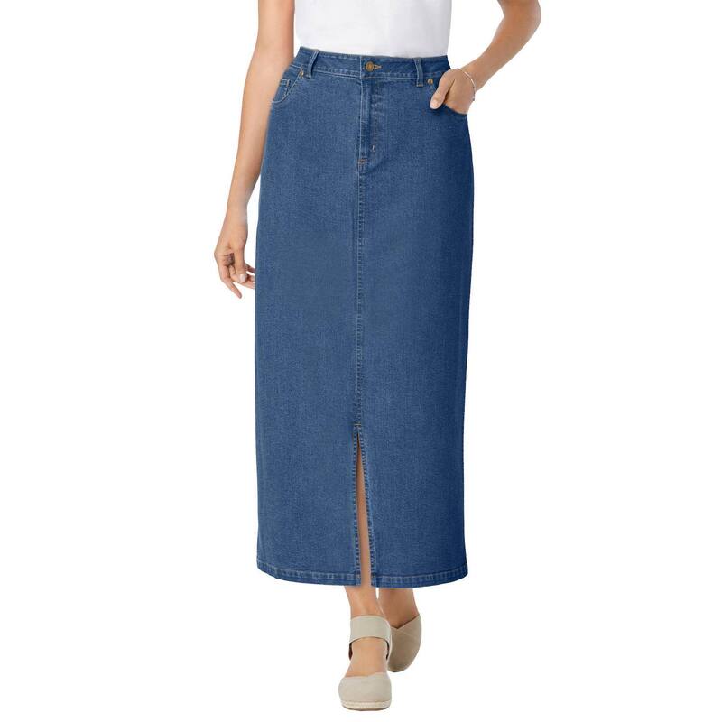 成人女性 ウィズはたご屋 レディース 下つ方スコート 付け加える大いさ ジーンズ Woman Within Women\u0027s Plusize Stretch Denim Front-Slit Skirt Medium Stonewash ジーンズ レディースファッション-スカート