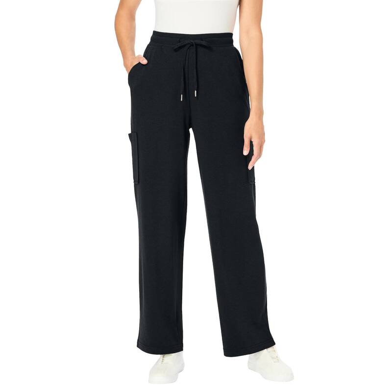 ウーマン ウィズイン レディース ボトムス カジュアルパンツ カーゴパンツ プラスサイズ プチ ニット Woman Within Women's Plusize Petite Knit Cargo Pant Black ブラック