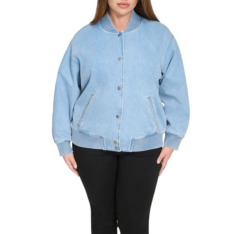 リーヴァイズジーンズ レディース アウター 上衣・上衣 付け加える大いさ クロップド ジーンズ Plusize Levi\u0027s Denim Cropped Bomber Jacket Light Wash Denim ジーンズ レディースファッション-コート・ジャケット