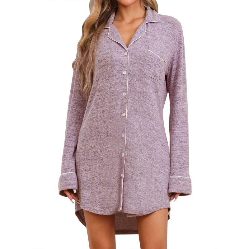 cheibear レディース アンダー御召しもの ナイト爵御召しもの V素っ首 プルオーバー 編み物 cheibear Womens Knit Nightgown Button Up Short Sleepwear V Neck Lapelong Sleeves Nightshirt Pink サクラ色