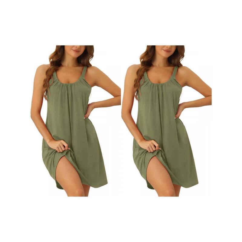 cheibear レディース アンダーウェア ナイトウェア シャツ ノースリーブ cheibear 2 Pack Womens Nightgown Sleevelessleepwear Sleep Shirt Large Hem Short Nightshirt Green グリーン