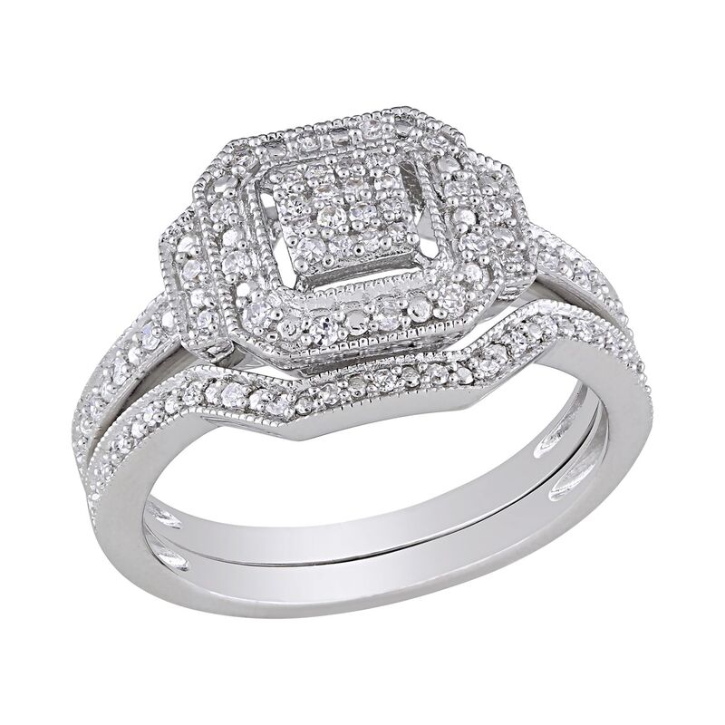 ステラ グレース レディース アクセサリー リング Stella Grace Sterling Silver 1/4 ct.W. Diamond Halo Engagement Ring Set Sterling シルバー