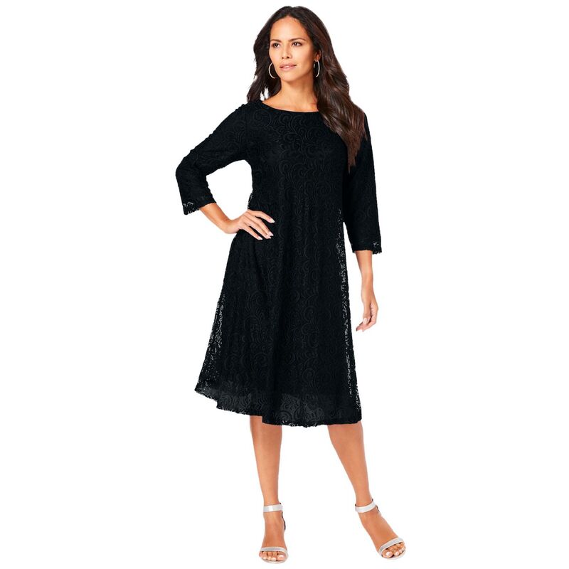 ロアマンズ レディース トップス ワンピース プラスサイズ レース Roaman's Women's Plusize Lace Swing Dress Black ブラック｜ReVida 店