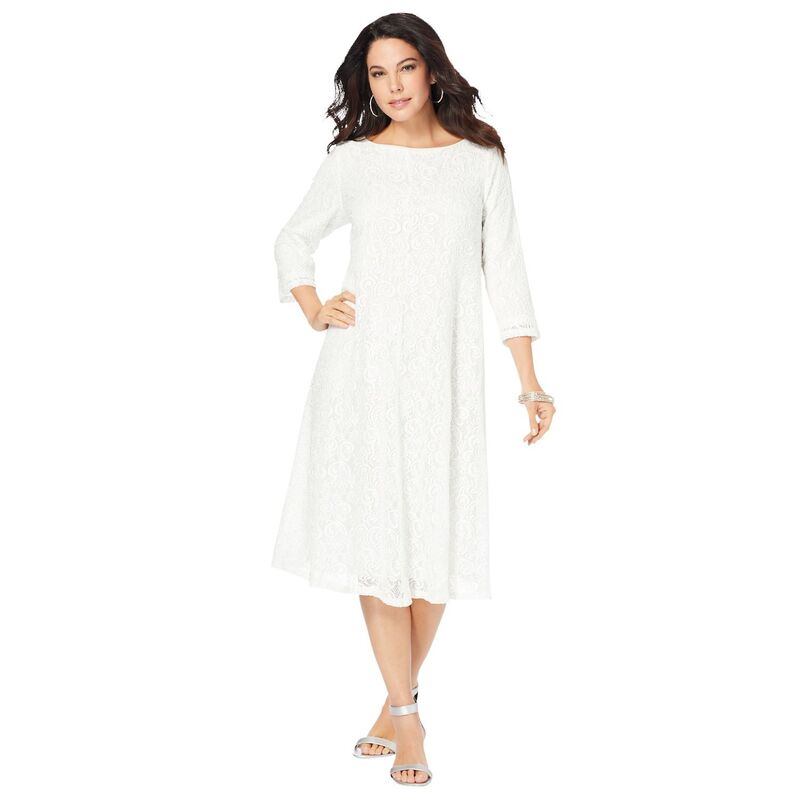 ロアマンズ レディース トップス ワンピース プラスサイズ レース Roaman's Women's Plusize Lace Swing Dress White ホワイト｜ReVida 店