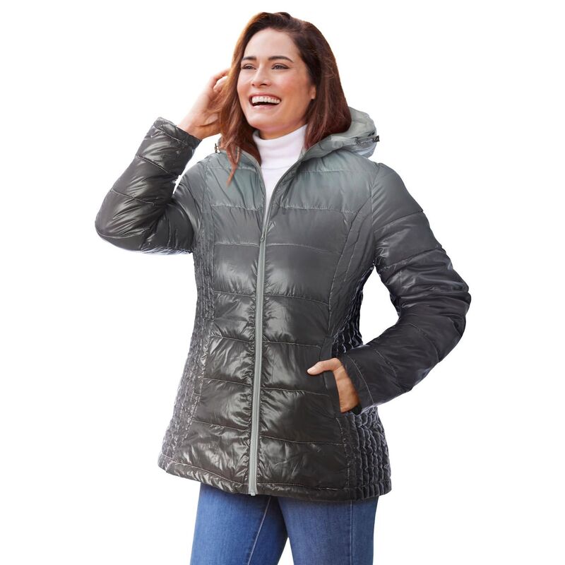 成人女性 ウィズはたご屋 レディース アウター 上衣・上衣 つけ加える大きさ Woman Within Women\u0027s Plusize Packable Puffer Jacket Black Ombre 黒いこと