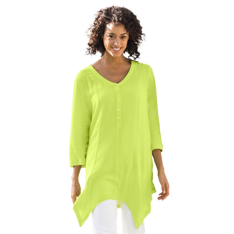 ウーマン ウィズイン レディース トップス Tシャツ プラスサイズ Woman Within Women's Plusize Handkerchief Hem Henley Tunic Lime ライム