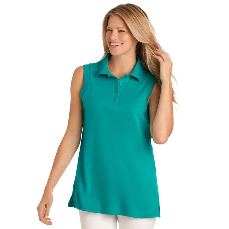 ウーマン ウィズイン レディース トップス Tシャツ ポロシャツ プラスサイズ ノースリーブ Woman Within Women's Plusize Sleeveless Polo Tunic Waterfall