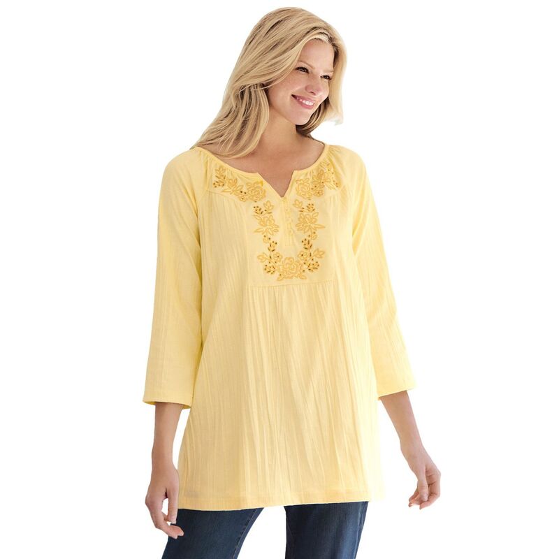 ウーマン ウィズイン レディース トップス Tシャツ プラスサイズ 刺繍 Woman Within Women's Plusizembroidered Crinkle Tunic Banana Rosembroidery