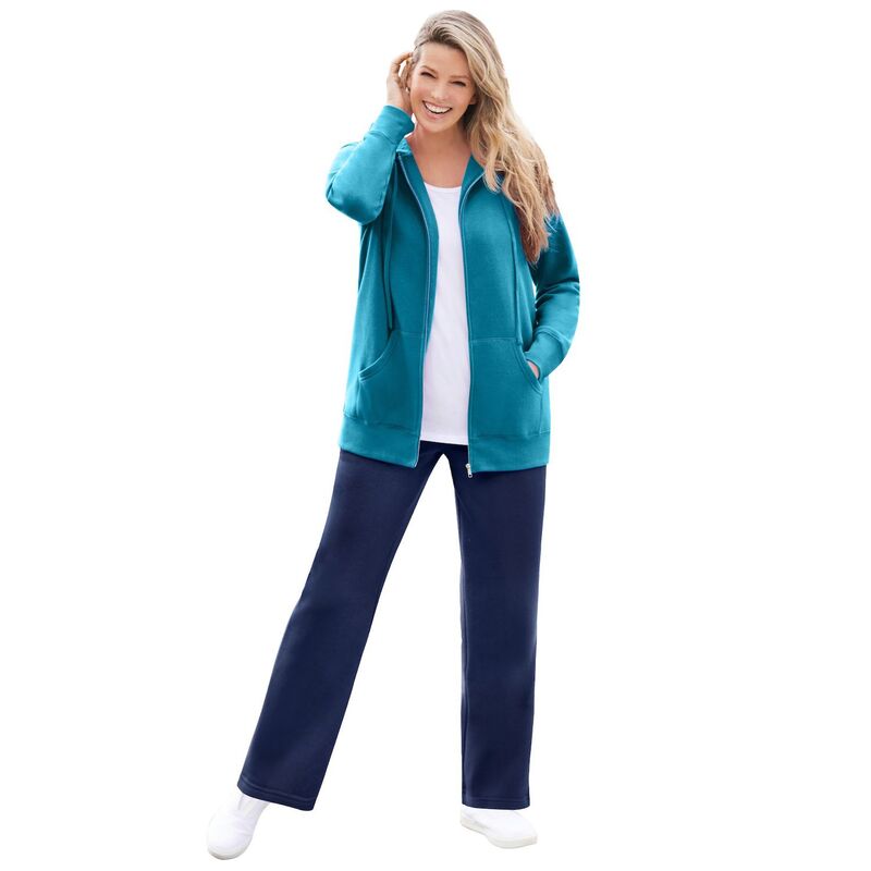 ウーマン ウィズイン レディース トップス Tシャツ プラスサイズ フリース パーカー Woman Within Women's Plusize Better Fleece Zip-Front Hoodie Deep Teal ティール
